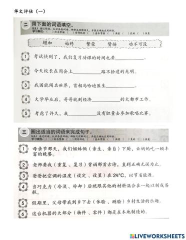 三年级华文评估（一）