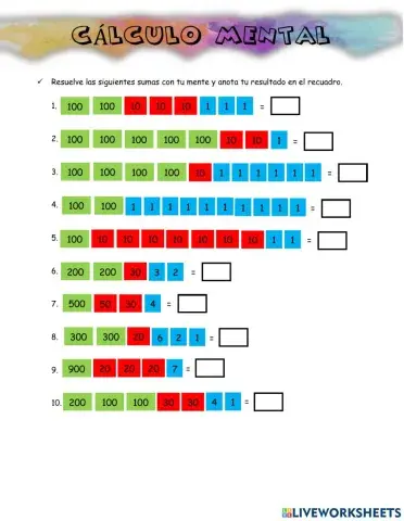 Cálculo mental de sumas