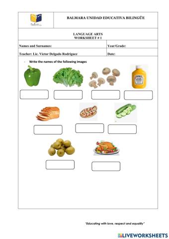 Worksheet about Food