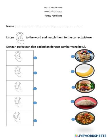 Listen and match food names