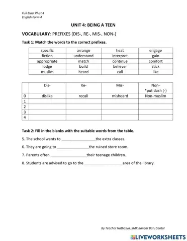 Full blast plus 4: unit 4 (vocabulary)