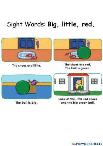Sight words big, little, red, green