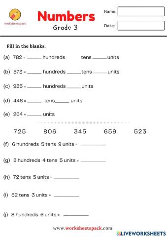 Numerals and words worksheet