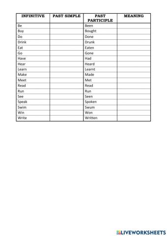 Irregular verbs LBR 5º