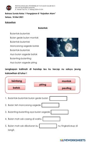 Latihan Bahasa Sunda Kelas 1 Pangajaran 8-Kakawihan Bulantok