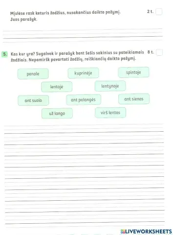 Pasitikrinamasis darbas. RAŠYMAS 2 kl.