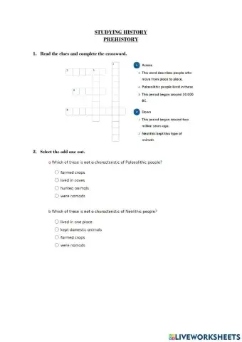 Prehistory. Palaeolithic - Neolithic