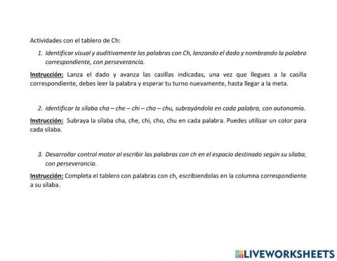 Ficha de ejercicios letra Ch