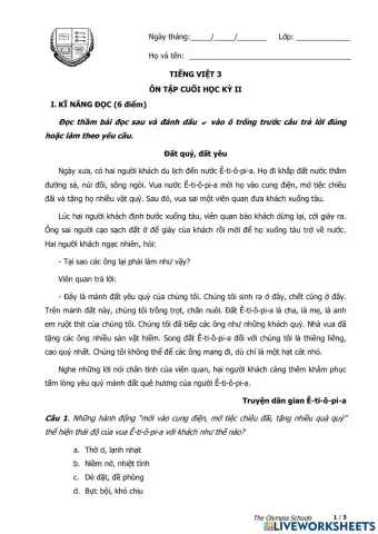 TV3 - Ôn tập tổng hợp cuối học kì II