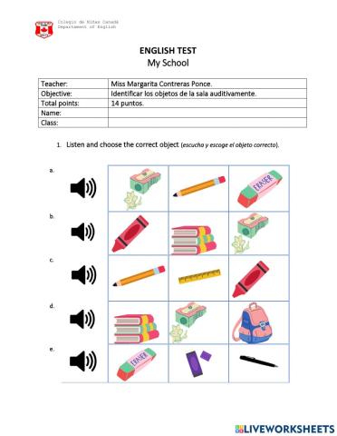 Test unit 1 1st grade
