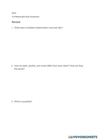 4.14 Metamorphic Rock Classification