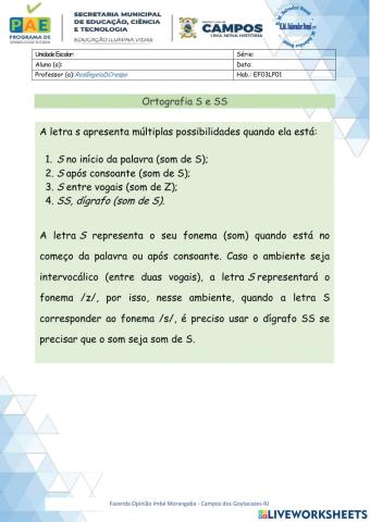 Ortografia com S e SS.