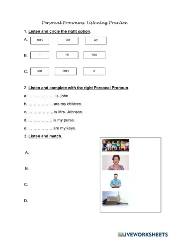 Personal Pronouns Listening