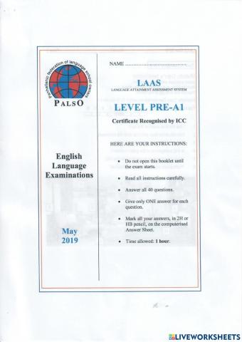 Pre A1 Palso (May 2019) Beginners