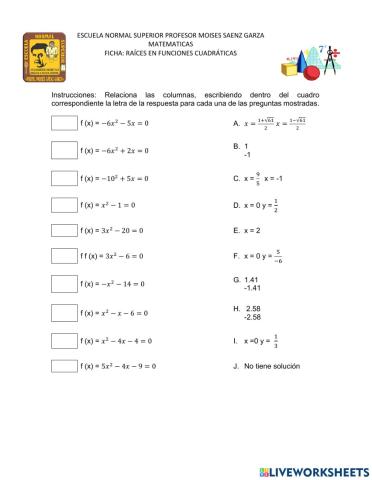 Raíces en funciones cuadráticas