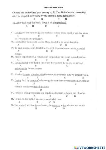 Participle clauses - error identification