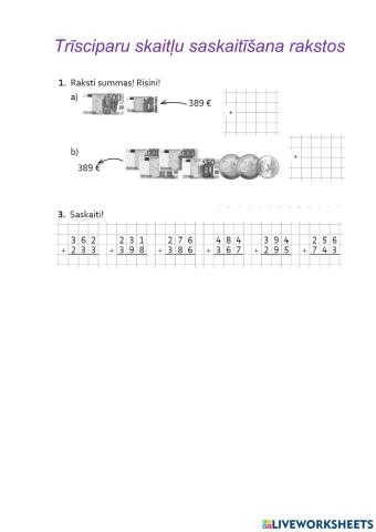Trīsciparu skaitļu saskaitīšana rakstos
