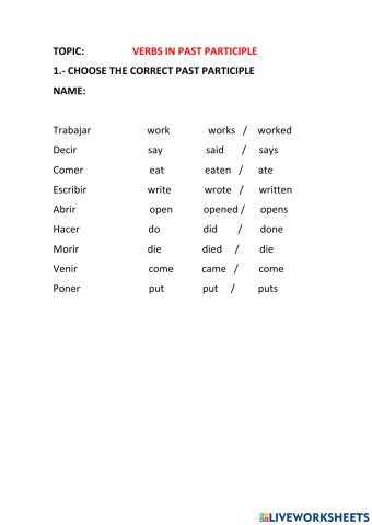 Verbs in past participle