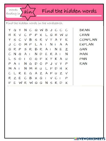 Word famil -ain: wordsearch