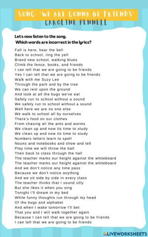 Wonder - We are gonna be friends - Lyrics