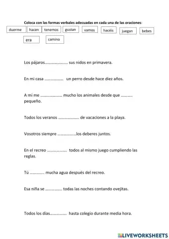 Uso de los verbos - 3º de Primaria