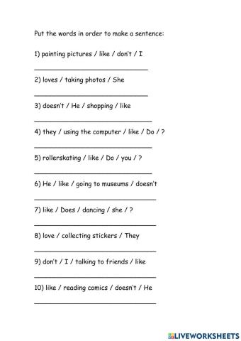 Order the words (like - don't like - love)