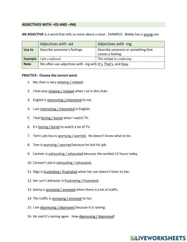 Adjectives with -ed and -ing