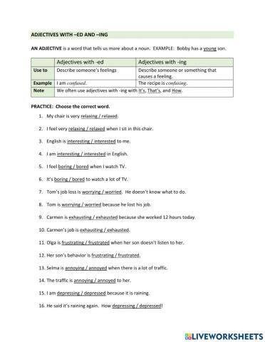 Adjectives with -ed and -ing