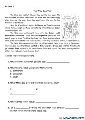 The Wise Men Visit - Worksheet - Religious Knowledge