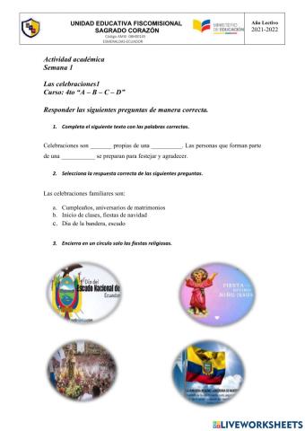 Actividad Religión 4to 