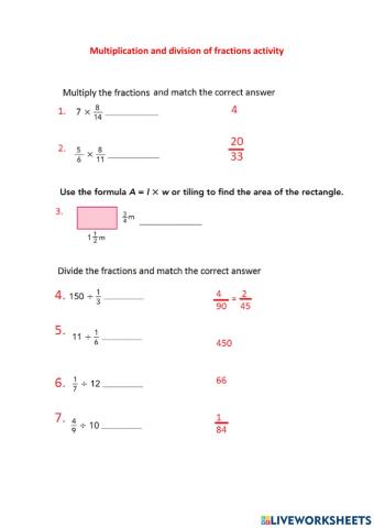 Multiplication and division of fractions