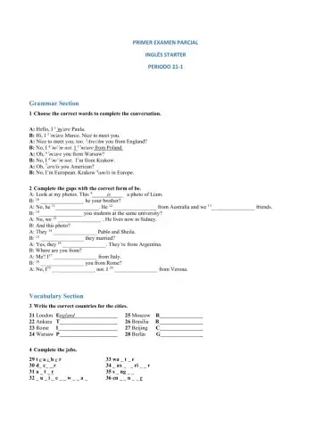 PRACTICE TEST - VERB TO BE, JOBS, COUNTRIES - NATIONALITIES