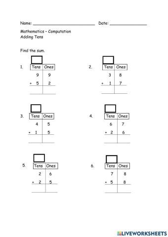 2 digit addtion with regrouping