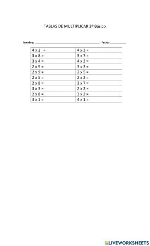 Calculo mental de tablas de multiplicar