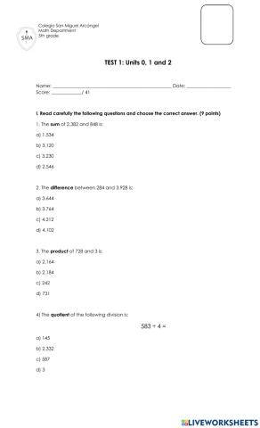 Test 1 5th grade