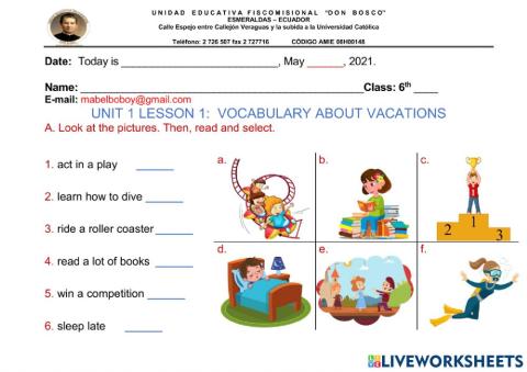 Vocabulary about vacations