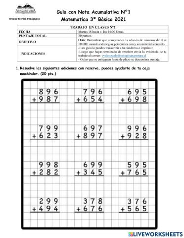 Trabajo en clases adiciones 3º