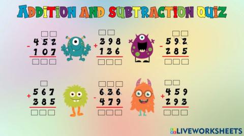 Addition and subtraction quiz