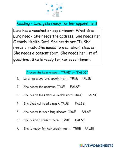 Luna gets ready - True or False