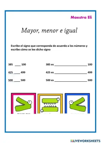 Mayor, menor e igual