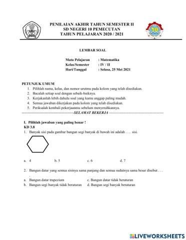 PAS Matematika Semester Genap kelas IV-a