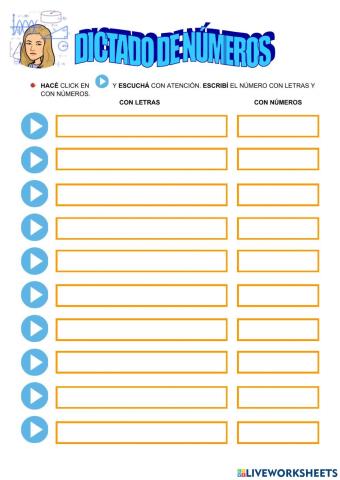 Dictado de números hasta 100