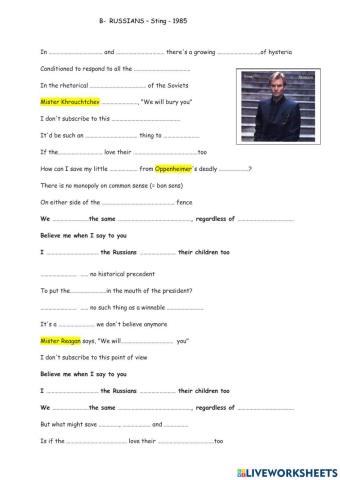 A song by Sting - Russians -  Listen and fill in the blanks