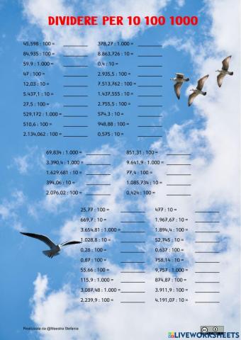 Dividere per 10 100 1000 3