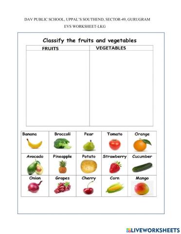 Classify fruits and vegetables