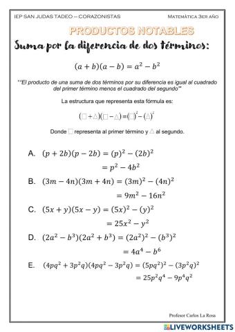 Suma por la diferencia de dos términos