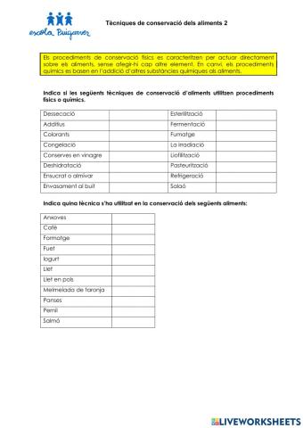 Tècniques de conservació dels aliments 2
