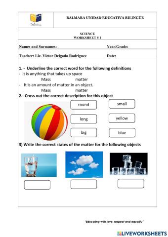 Worksheet about matter and states May 18, 2021