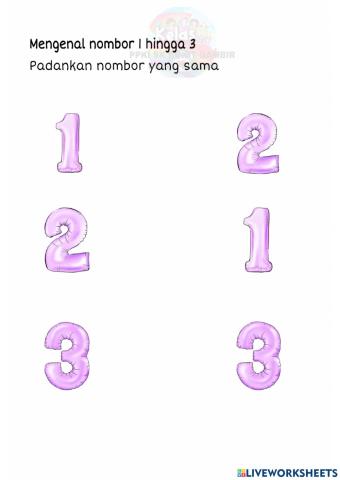 Padankan nombor 1 hingga 3