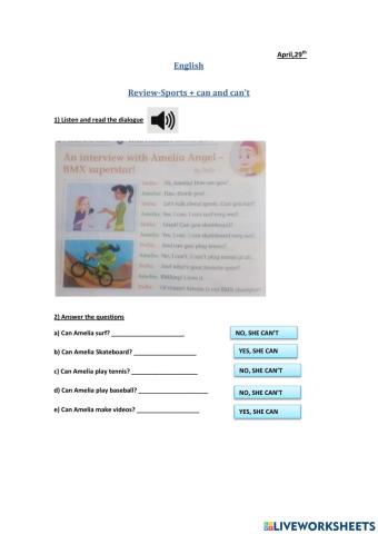 Listen and read-can & can't